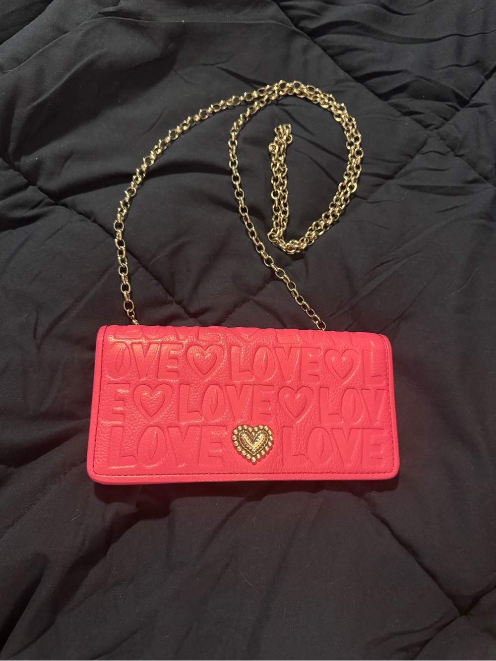 Brighton Bright Pink Embossed 'LOVE' Heart Chain Shoulder Bag